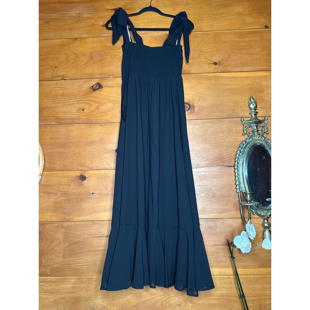 Lulus Summer Invite Black Tie-Strap Tiered Midi Dress Bridesmaid Holiday Small - Picture 6 of 9